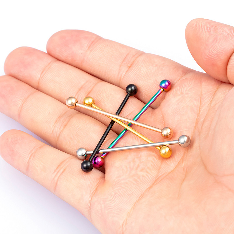 10db rozsdamentes acél ipari súlyzó porcos fülbevaló hosszú fülbevaló Helix Tragus piercing rögzítő testékszer 14G 38mm