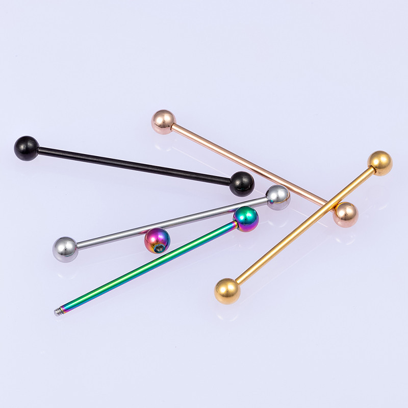 10db rozsdamentes acél ipari súlyzó porcos fülbevaló hosszú fülbevaló Helix Tragus piercing rögzítő testékszer 14G 38mm