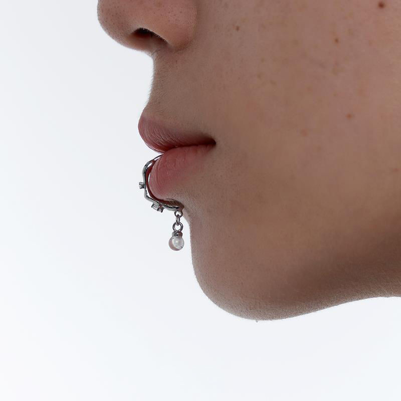 Șurub de buze punk din metal, fără piercing, imitație de perlă, cu strasuri colorate, clemă pentru buze, pentru femei, bărbați, bijuterii gotice de petrecere 2022