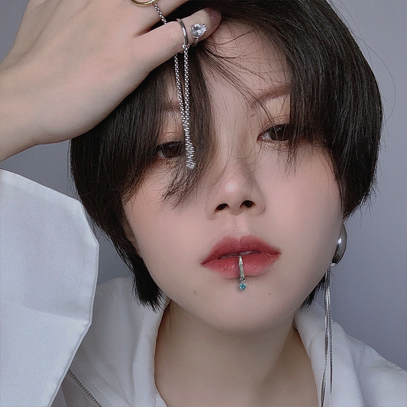 Șurub de buze punk din metal, fără piercing, imitație de perlă, cu strasuri colorate, clemă pentru buze, pentru femei, bărbați, bijuterii gotice de petrecere 2022