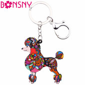 Bonsny Model acrilic Pudeli Câine Lanț cheie Breloc Femei Fată Poșetă Charm 2017 Nouă Moda Bijuterii Câine Accesorii pentru chei