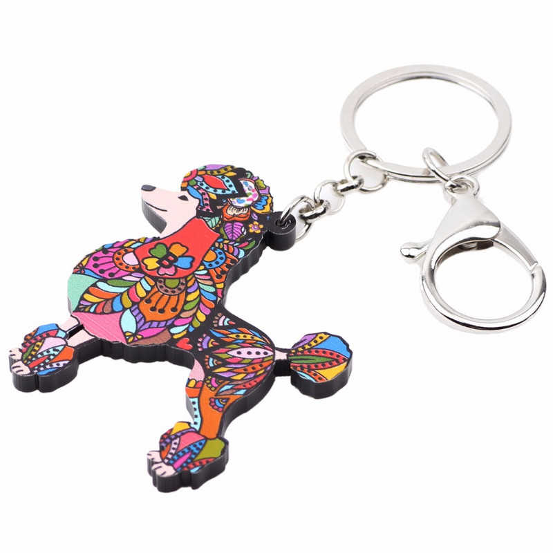 Bonsny Model acrilic Pudeli Câine Lanț cheie Breloc Femei Fată Poșetă Charm 2017 Nouă Moda Bijuterii Câine Accesorii pentru chei