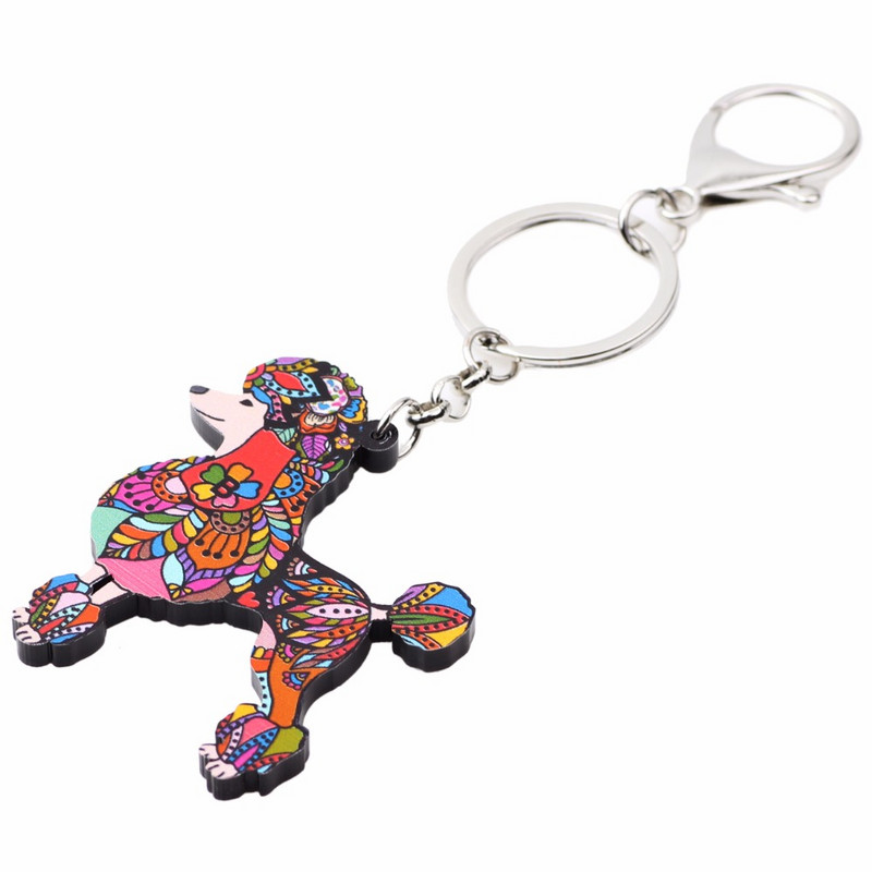 Bonsny Model acrilic Pudeli Câine Lanț cheie Breloc Femei Fată Poșetă Charm 2017 Nouă Moda Bijuterii Câine Accesorii pentru chei