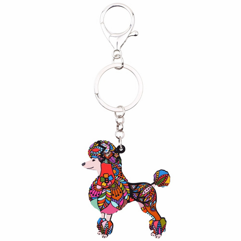 Bonsny Model acrilic Pudeli Câine Lanț cheie Breloc Femei Fată Poșetă Charm 2017 Nouă Moda Bijuterii Câine Accesorii pentru chei