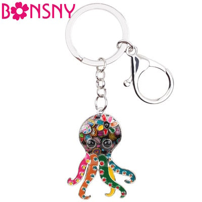 Bonsny Enamel Octopus Võtmehoidja Võtmehoidja Käekott Kott Charm Metallist võtmehoidja Uued Moe Aksessuaarid Ookeani loomade ehted naistele