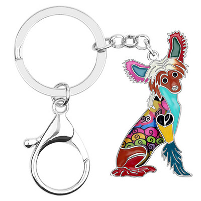 Breloc de chei pentru câini cu crestă chinezească din aliaj de email Bonsny Suport pentru breloc Bijuterii pentru animale de companie de modă pentru femei, fete, geantă, farmece de mașină, cadou