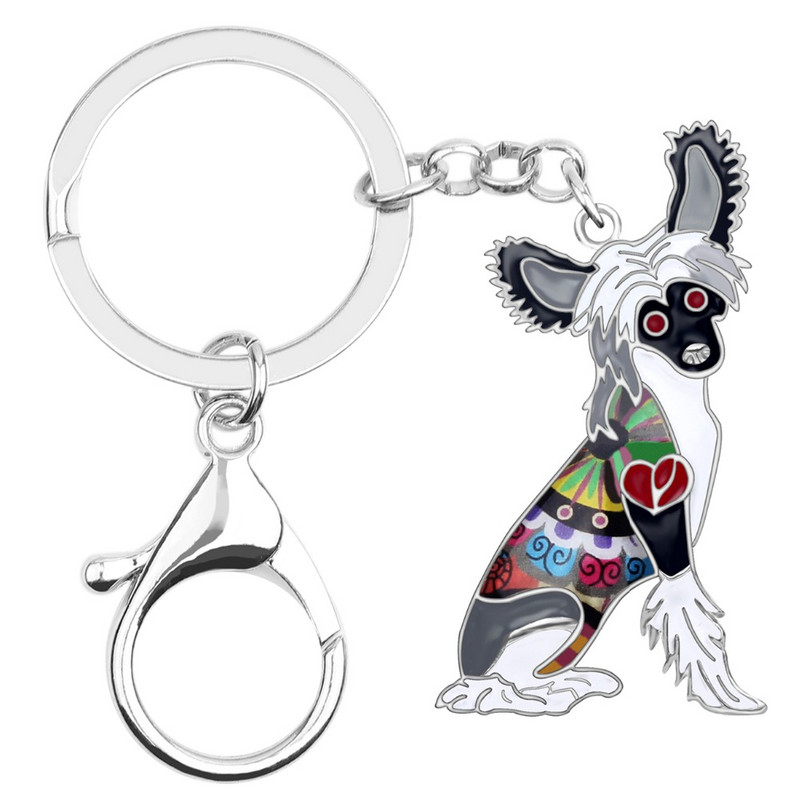 Breloc de chei pentru câini cu crestă chinezească din aliaj de email Bonsny Suport pentru breloc Bijuterii pentru animale de companie de modă pentru femei, fete, geantă, farmece de mașină, cadou
