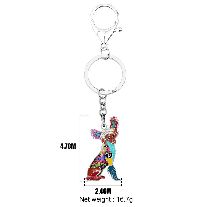 Breloc de chei pentru câini cu crestă chinezească din aliaj de email Bonsny Suport pentru breloc Bijuterii pentru animale de companie de modă pentru femei, fete, geantă, farmece de mașină, cadou