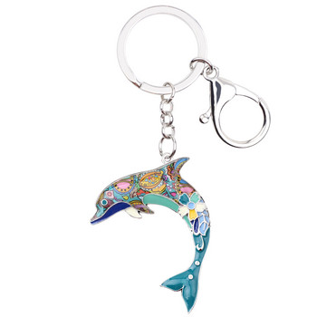Bonsny Enamel Statement Dolphin Key Chain Ring για Γυναικεία Τσάντα Charm Μπρελόκ Νέα αξεσουάρ Ocean Animal Jewelry