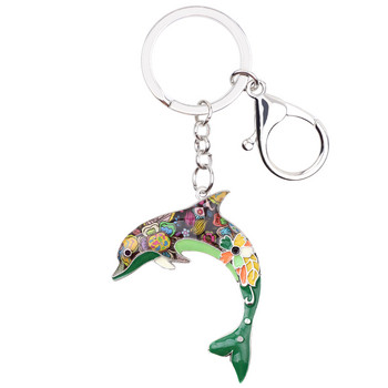 Bonsny Enamel Statement Dolphin Key Chain Ring για Γυναικεία Τσάντα Charm Μπρελόκ Νέα αξεσουάρ Ocean Animal Jewelry