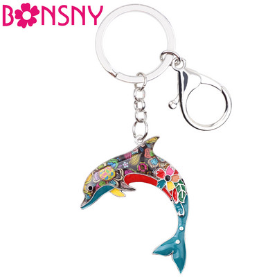 Bonsny emalio metalo Statement Dolphin raktų pakabuko žiedas moterims rankinės žavesio raktų laikiklis Nauji vandenyno gyvūnų papuošalų priedai