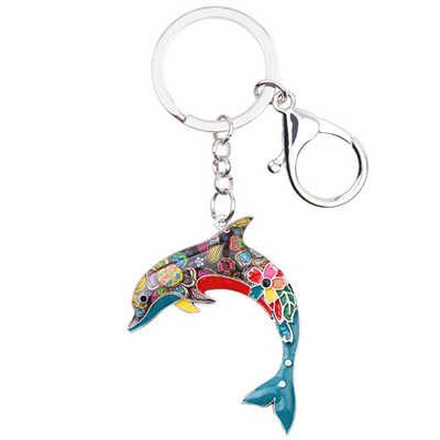Bonsny Enamel Metal Statement Dolphin kulcstartó gyűrű nőknek kézitáska báj kulcstartó új óceáni állat ékszer kiegészítők