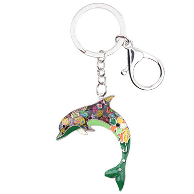 Bonsny Enamel Metal Statement Dolphin kulcstartó gyűrű nőknek kézitáska báj kulcstartó új óceáni állat ékszer kiegészítők