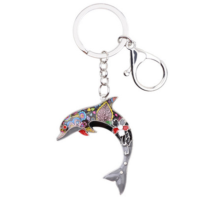 Bonsny Enamel Metal Statement Dolphin kulcstartó gyűrű nőknek kézitáska báj kulcstartó új óceáni állat ékszer kiegészítők