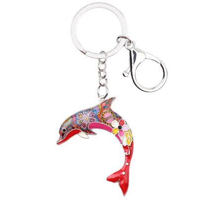 Bonsny Enamel Metal Statement Dolphin kulcstartó gyűrű nőknek kézitáska báj kulcstartó új óceáni állat ékszer kiegészítők