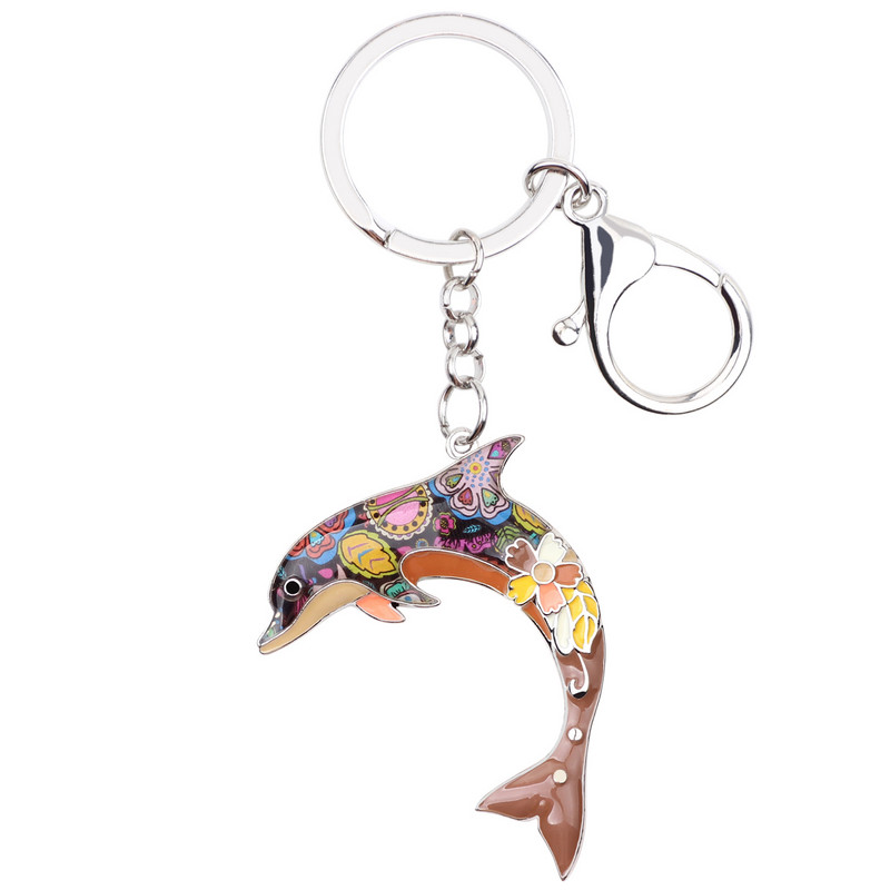 Bonsny Enamel Metal Statement Dolphin kulcstartó gyűrű nőknek kézitáska báj kulcstartó új óceáni állat ékszer kiegészítők
