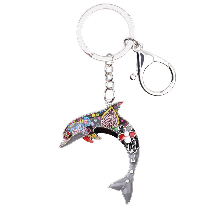 Bonsny Enamel Metal Statement Dolphin kulcstartó gyűrű nőknek kézitáska báj kulcstartó új óceáni állat ékszer kiegészítők