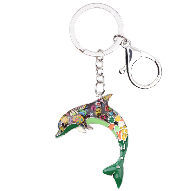 Bonsny Enamel Metal Statement Dolphin kulcstartó gyűrű nőknek kézitáska báj kulcstartó új óceáni állat ékszer kiegészítők