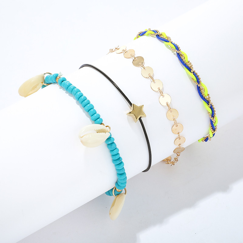 Tocona 4 buc/seturi Cochilii de plajă, glezne de vară, culoare aurie, napolitană, cu mărgele, lanț pentru picioare desculțe, pentru femei, bijuterii boeme 8621