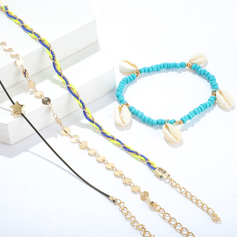 Tocona 4 buc/seturi Cochilii de plajă, glezne de vară, culoare aurie, napolitană, cu mărgele, lanț pentru picioare desculțe, pentru femei, bijuterii boeme 8621