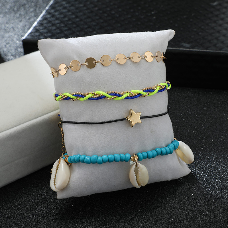 Tocona 4 buc/seturi Cochilii de plajă, glezne de vară, culoare aurie, napolitană, cu mărgele, lanț pentru picioare desculțe, pentru femei, bijuterii boeme 8621