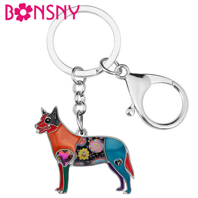 Breloc din aliaj de ciobănesc australian Bonsny emailat Breloc pentru câine în picioare Bijuterii animale pentru femei, fete, adolescenți, accesorii de farmec