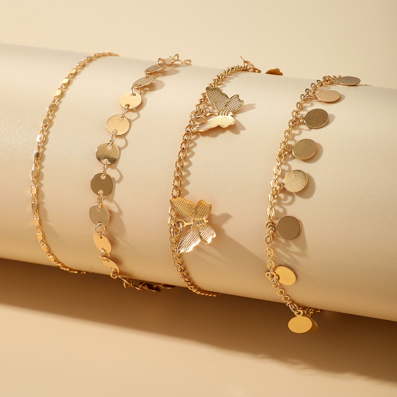 Tocona 4 buc/seturi la modă ciucuri fluture gleznele pentru femei Brelocuri de culoare auriu aliaj metal lanț pentru picioare bijuterii boeme 14985