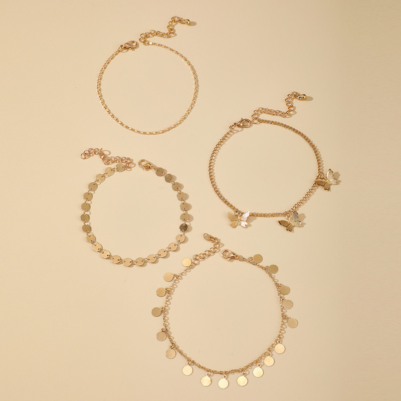 Tocona 4 buc/seturi la modă ciucuri fluture gleznele pentru femei Brelocuri de culoare auriu aliaj metal lanț pentru picioare bijuterii boeme 14985