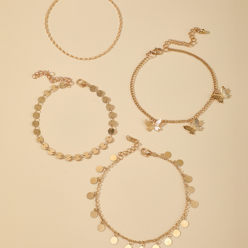 Tocona 4 buc/seturi la modă ciucuri fluture gleznele pentru femei Brelocuri de culoare auriu aliaj metal lanț pentru picioare bijuterii boeme 14985