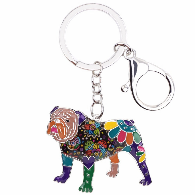 Bonsny Email Bulldog Englez British Bull Terrier Câine Breloc Breloc Nouă Bijuterii Moda Pentru Femei Accesorii pentru geanta Charm