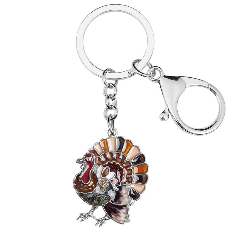 BONSNY din aliaj emailat de Ziua Recunostintei drăguț curcan pui brelocuri la modă geantă breloc inel bijuterii pentru femei bărbați adolescent farmec cadouri