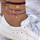 Tocona 3 бр./компл. Boemian Rope Foot Chain Exquisite Star Clear Crystal Stone Anklets for Women Accessories Jewelry 8605