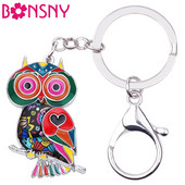 Aliaj email Bonsny Drăguță Bufniță Pasăre Breloc Inele Bijuterii animale Femei Fete Geantă Portofel mașină Brelocuri Charm Decorare Cadou 2109