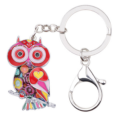 Aliaj email Bonsny Drăguță Bufniță Pasăre Breloc Inele Bijuterii animale Femei Fete Geantă Portofel mașină Brelocuri Charm Decorare Cadou 2109