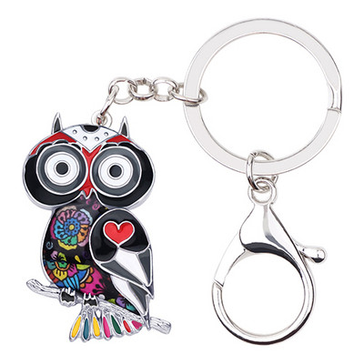 Aliaj email Bonsny Drăguță Bufniță Pasăre Breloc Inele Bijuterii animale Femei Fete Geantă Portofel mașină Brelocuri Charm Decorare Cadou 2109