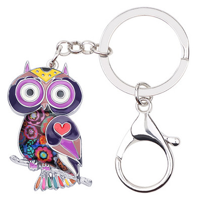 Aliaj email Bonsny Drăguță Bufniță Pasăre Breloc Inele Bijuterii animale Femei Fete Geantă Portofel mașină Brelocuri Charm Decorare Cadou 2109