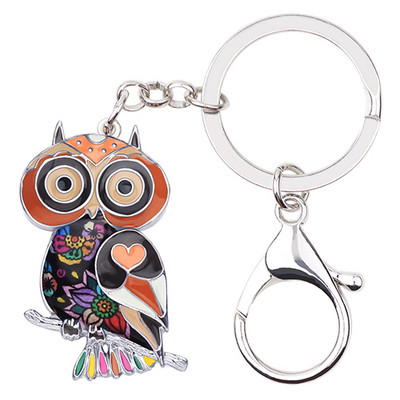 Aliaj email Bonsny Drăguță Bufniță Pasăre Breloc Inele Bijuterii animale Femei Fete Geantă Portofel mașină Brelocuri Charm Decorare Cadou 2109