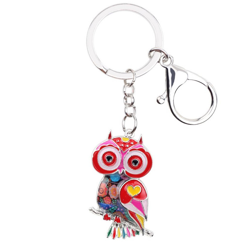 Aliaj email Bonsny Drăguță Bufniță Pasăre Breloc Inele Bijuterii animale Femei Fete Geantă Portofel mașină Brelocuri Charm Decorare Cadou 2109