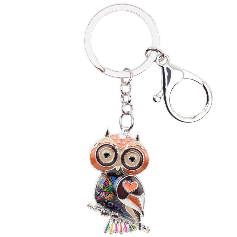 Aliaj email Bonsny Drăguță Bufniță Pasăre Breloc Inele Bijuterii animale Femei Fete Geantă Portofel mașină Brelocuri Charm Decorare Cadou 2109