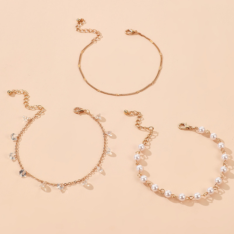 Tocona 3 buc/seturi gleznele de lux din piatra de perla pentru femei Brelocuri din piatra de cristal transparenta picioare reglabile lant Accesorii bijuterii 13477