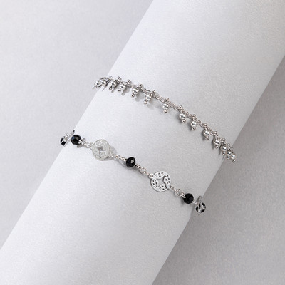 Tocona Boemia argintie 2 buc/set glezna pentru femei elegant negru cristal geometrie gol din aliaj bijuterii lant accesorii