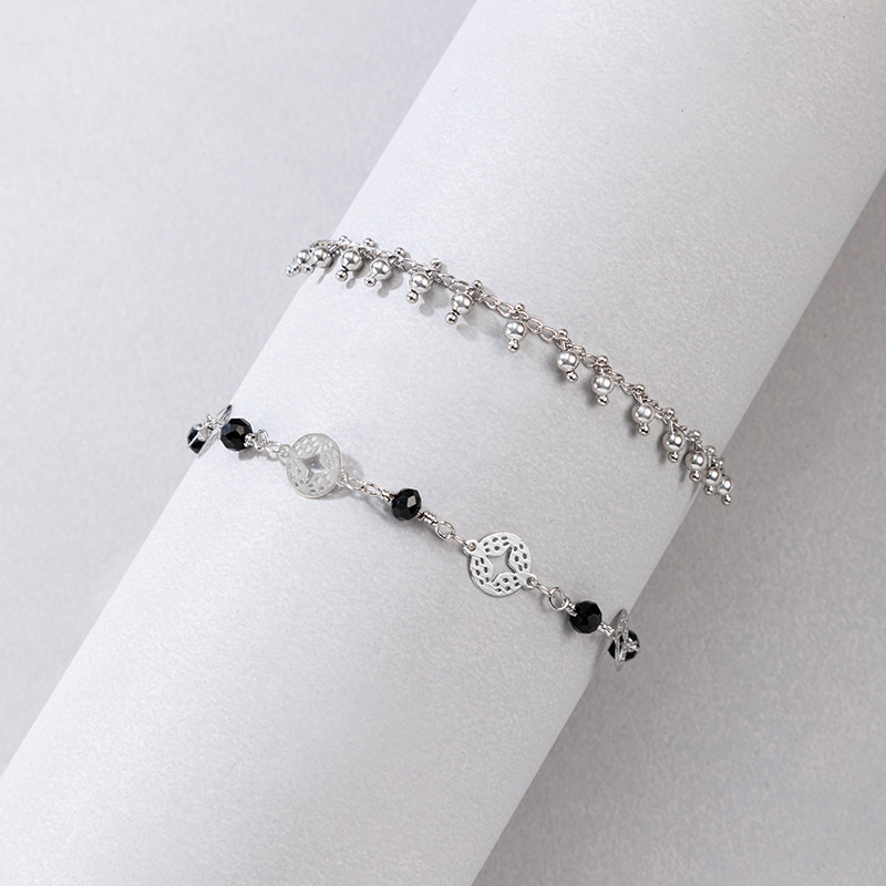 Tocona Boemia argintie 2 buc/set glezna pentru femei elegant negru cristal geometrie gol din aliaj bijuterii lant accesorii