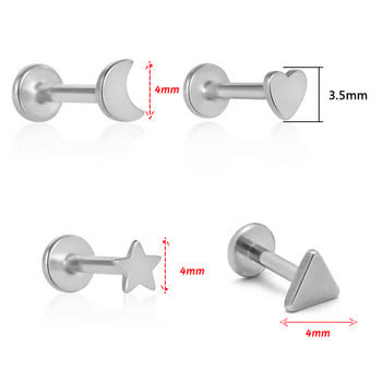 1Pc 16G 6/8/10mm G23 Titanium Internal Thread Helix Tongue Lip Piercing Moon Star Heart Labret Ear Stud Body Jewelry ASTM F136