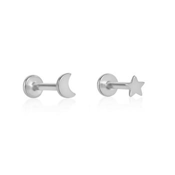 1Pc 16G 6/8/10mm G23 Titanium Internal Thread Helix Tongue Lip Piercing Moon Star Heart Labret Ear Stud Body Jewelry ASTM F136