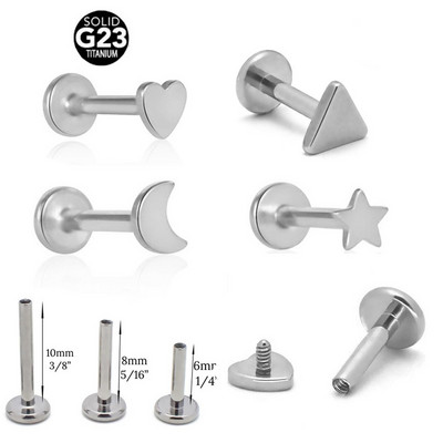 1db 16G 6/8/10mm G23 titán belső szál Helix nyelv ajakpiercing Moon Star Heart Labret fülcsavar testékszer ASTM F136