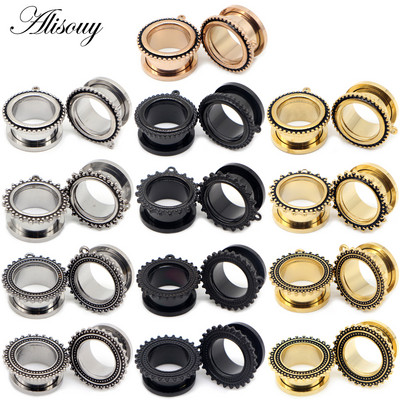 Alisouy 2 bucăți pentru urechi, din oțel inoxidabil DIY, dopuri suspendate, tuneluri cu șuruburi, piercing, bijuterii pentru corp, expansor, targă, cercei de modă