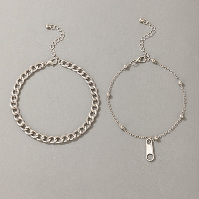 Tocona 2 buc/seturi Nou Trendy Fermoar Picioare Lant pentru femei Punk Gros Lant Argintiu Aliaj Metal Bijuterii reglabile 19795