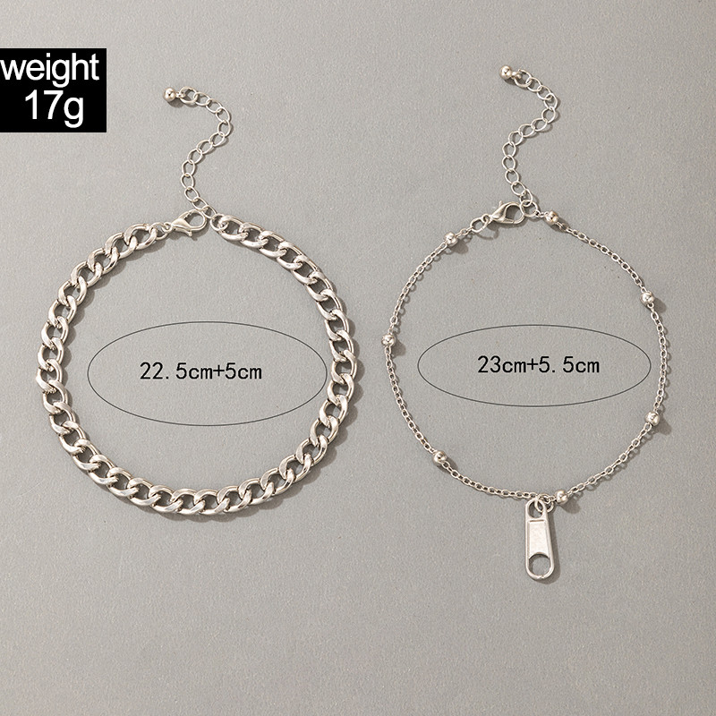 Tocona 2 buc/seturi Nou Trendy Fermoar Picioare Lant pentru femei Punk Gros Lant Argintiu Aliaj Metal Bijuterii reglabile 19795