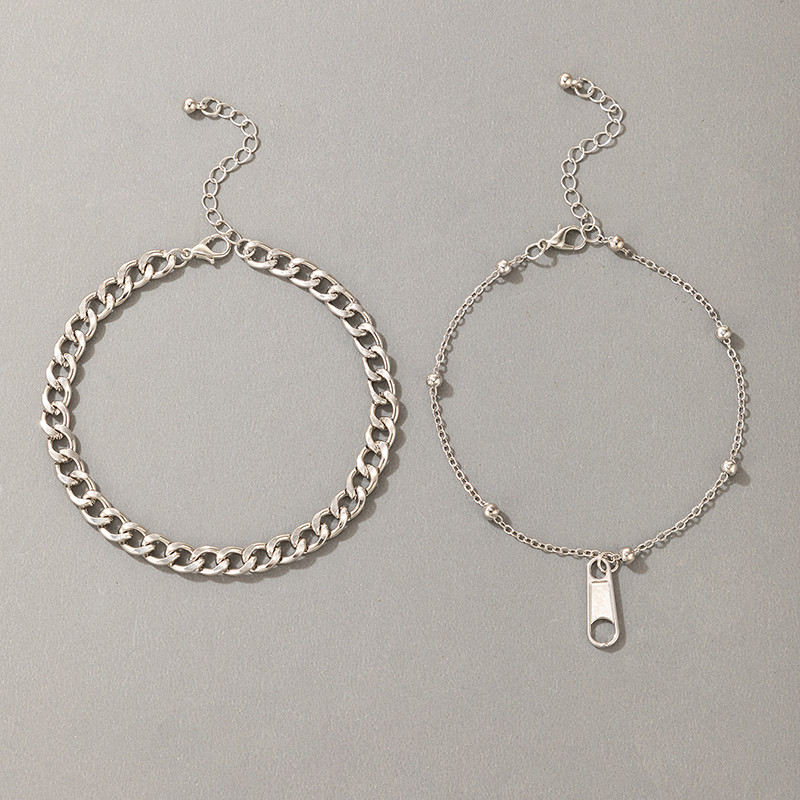 Tocona 2 buc/seturi Nou Trendy Fermoar Picioare Lant pentru femei Punk Gros Lant Argintiu Aliaj Metal Bijuterii reglabile 19795