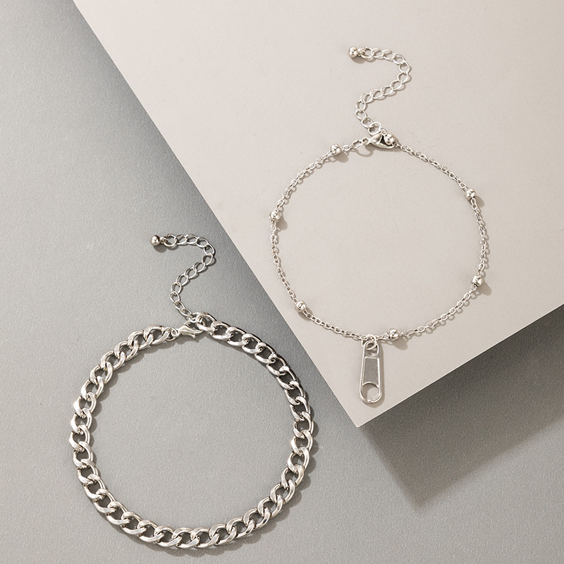 Tocona 2 buc/seturi Nou Trendy Fermoar Picioare Lant pentru femei Punk Gros Lant Argintiu Aliaj Metal Bijuterii reglabile 19795